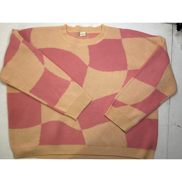 Altar'd State Women's Pink Color Block Geometric Pullover Sweater. Size L - Picture 2 of 5